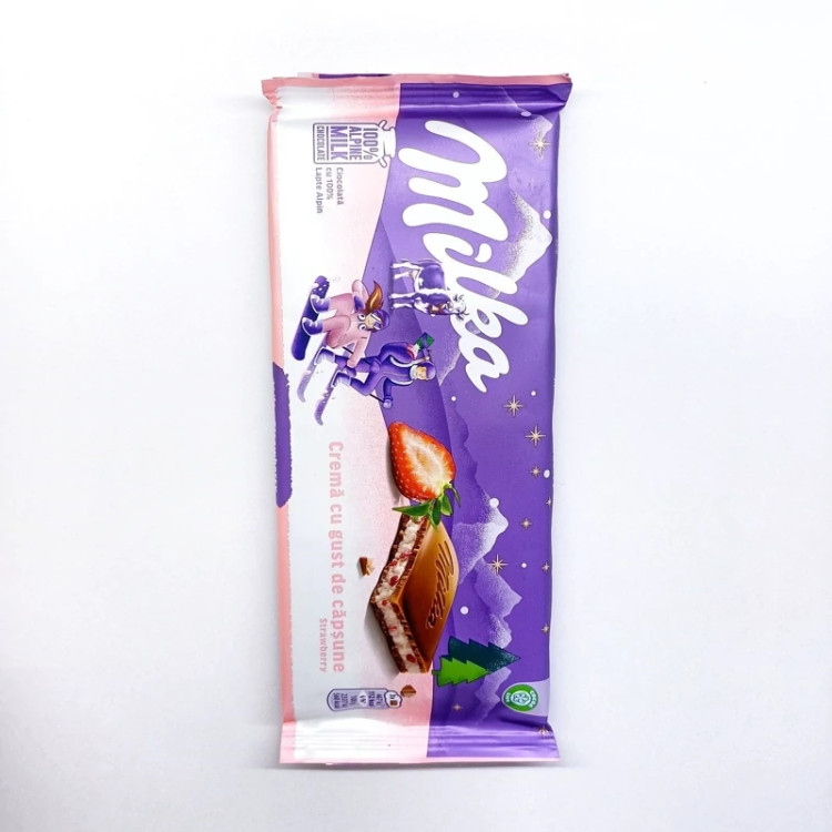 شکلات تابلت میلکا با مغز ماست و توت فرنگی(100گرمی)
